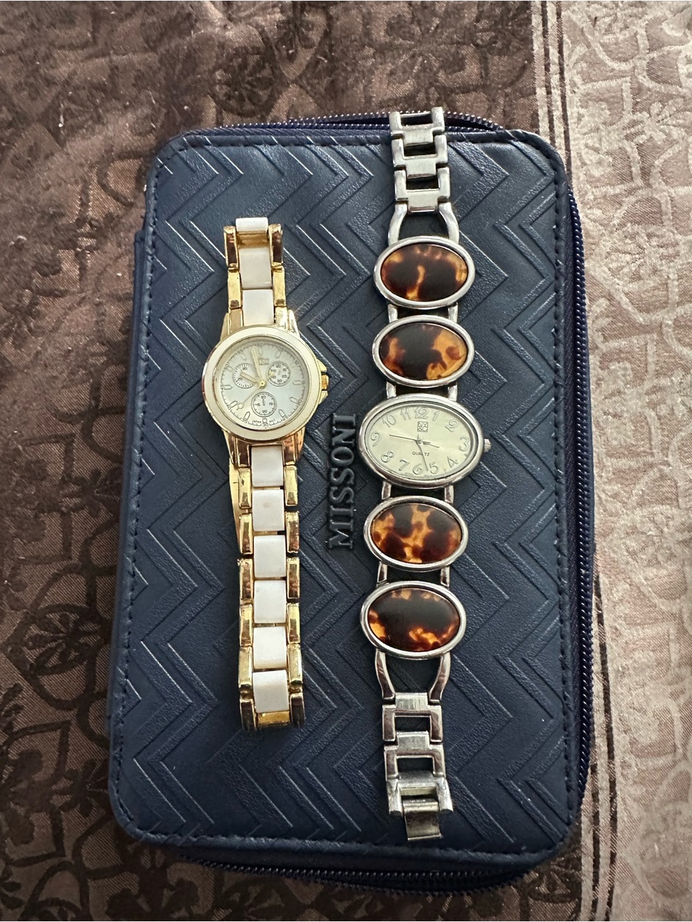 Gold and White Women's Bracelet Watch + Silver Tortoiseshell Accent Watch